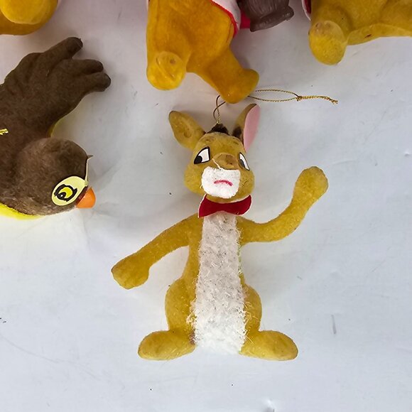 Vintage Christmas Winnie The Pooh & Friends Flocked Ornaments Set Of 5 - Picture 3 of 9